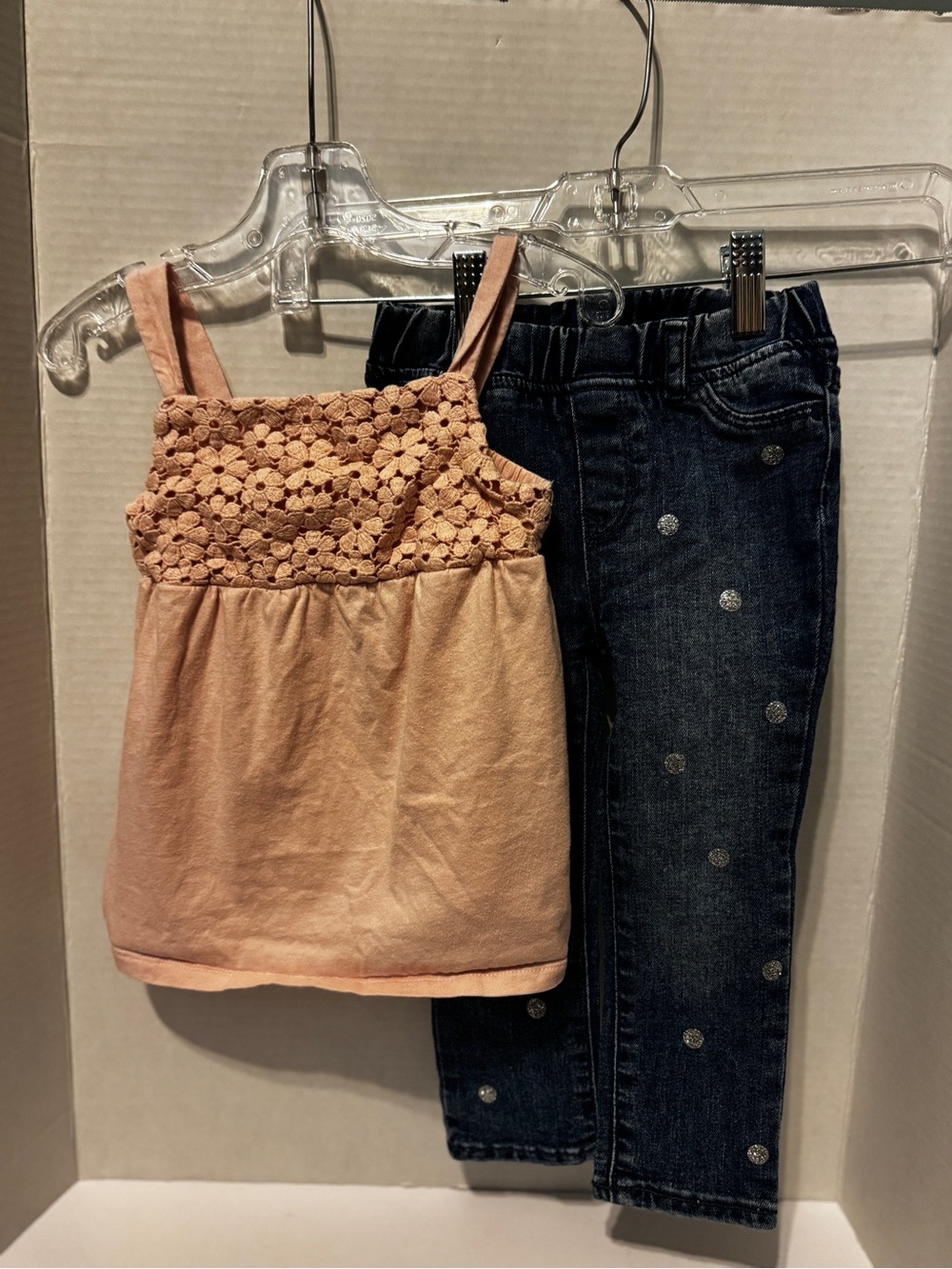 OUTFITGirls Pink Crochet-TopTank Paired with Jeans ( Brands Carters/ Gap Denim)